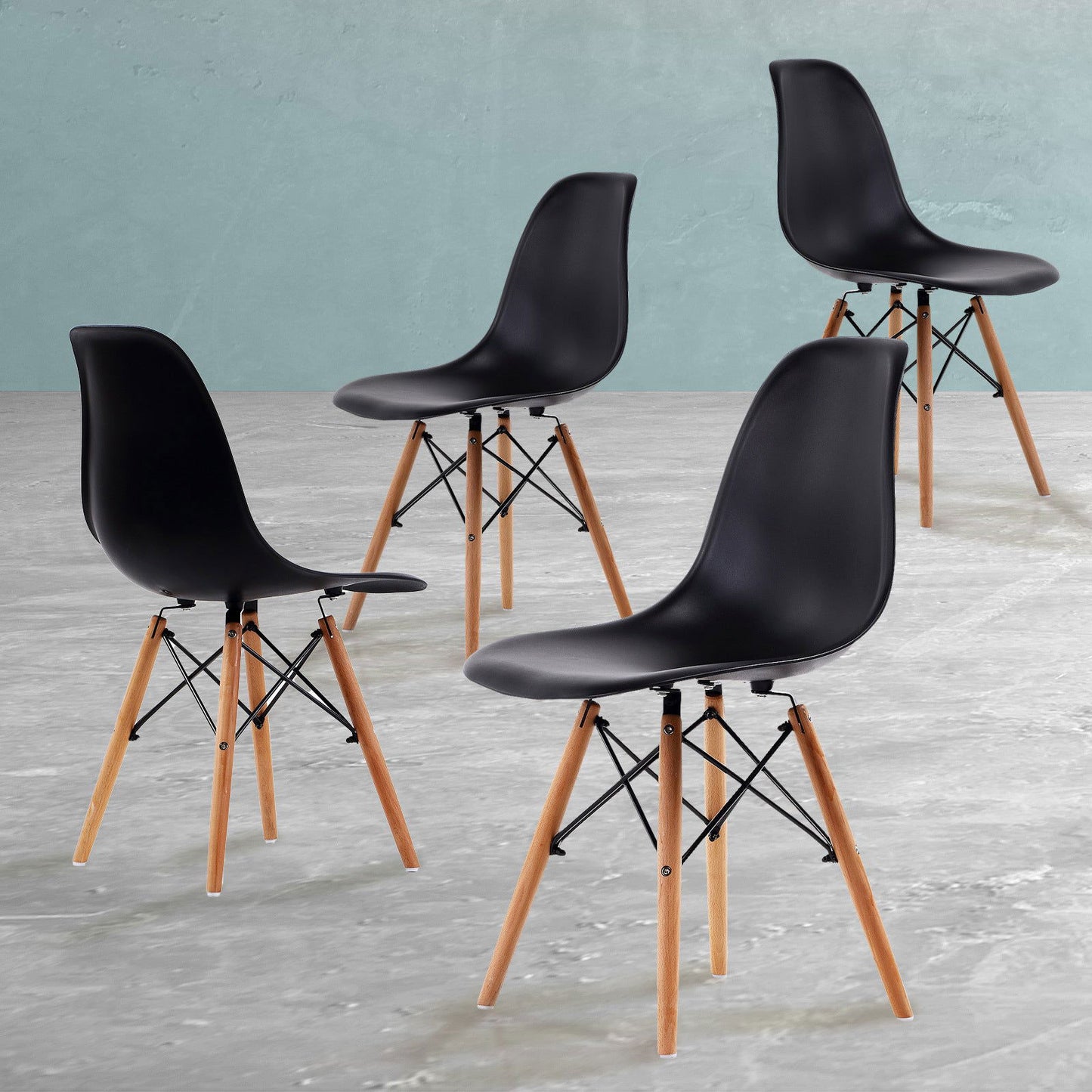 4X Retro Dining Cafe Chair DSW BLACK - Cosy Abode