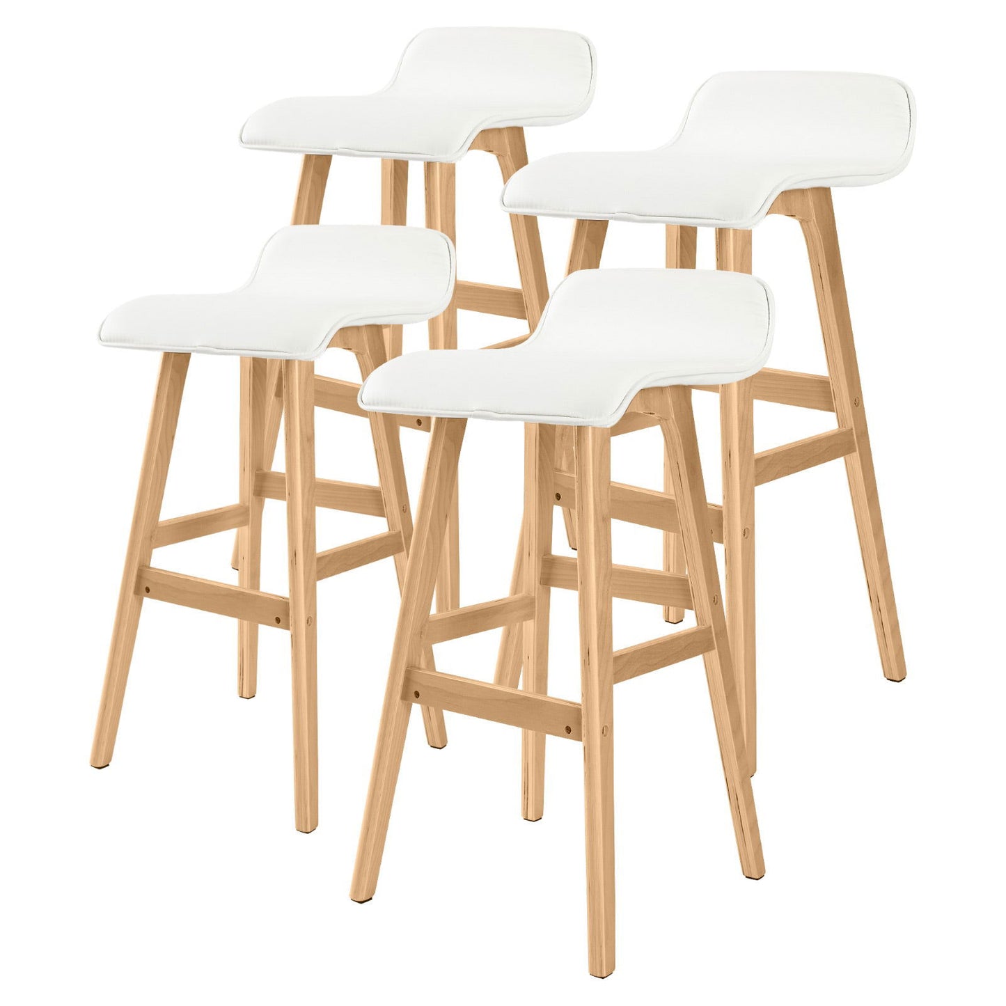 4X Wooden Bar Stool Dining Chair Leather SOPHIA 74cm WHITE - Cosy Abode