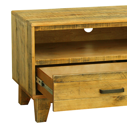TV Cabinet with 3 Storage Drawers with Shelf in Wooden Entertainment Unit in Light Brown Colour - Cosy Abode