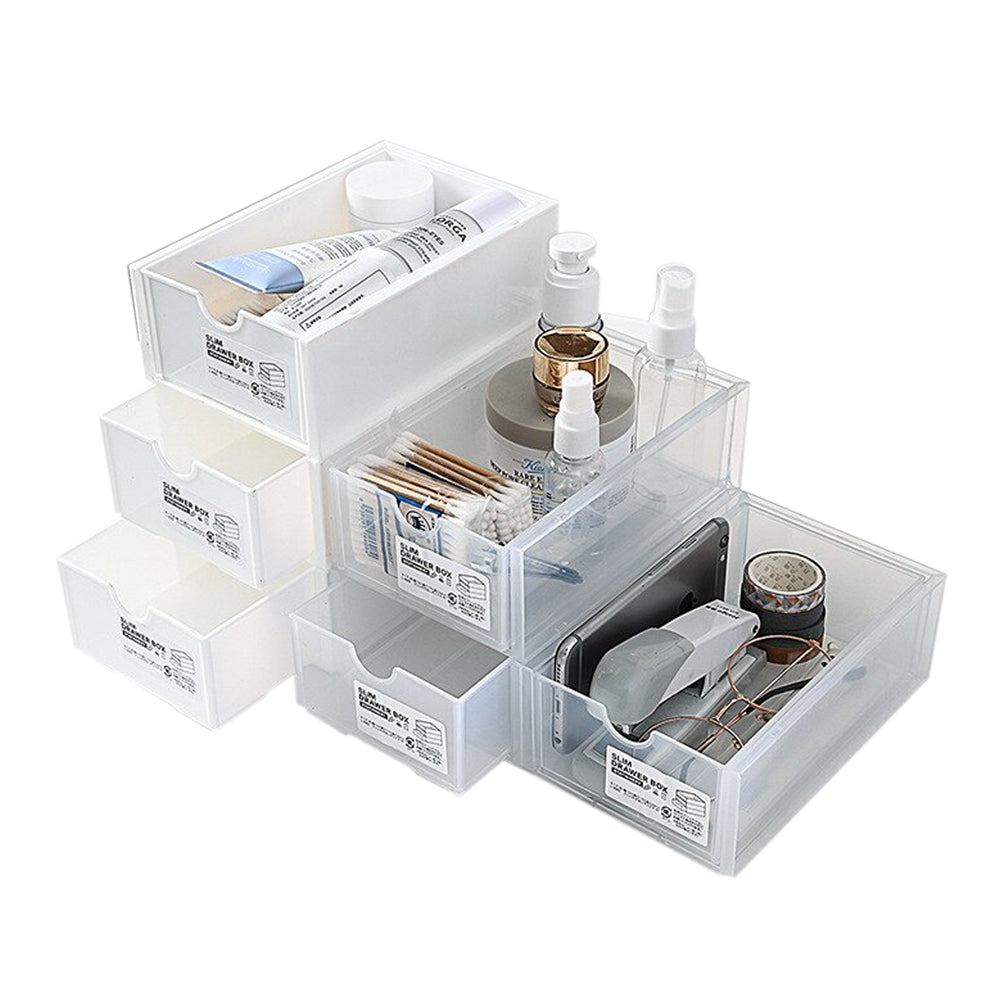 4 Pcs Set Stackable Desktop storage Box Drawer Transparent Plastic Stationery Cosmetic Organizer Box(White) - Cosy Abode