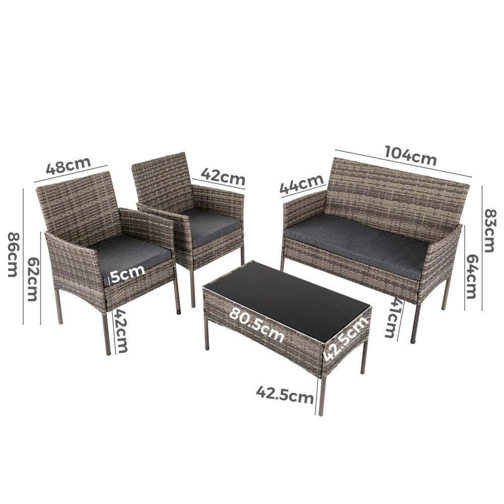 4 Seater Wicker Outdoor Lounge Set - Mixed Grey - Cosy Abode