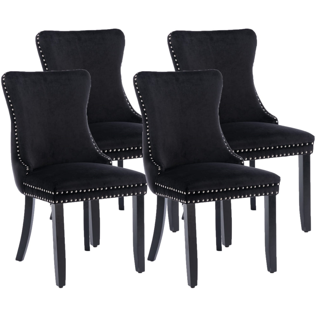 4x Velvet Upholstered Dining Chairs Tufted Wingback Side Chair with Studs Trim Solid Wood Legs for Kitchen - Cosy Abode