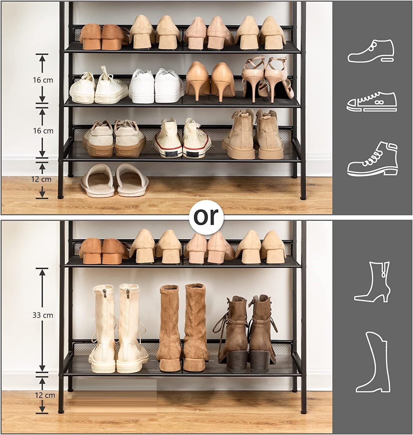 5-Tier Shoe Rack, Industrial Shoe Organizer Storage Bench - Cosy Abode