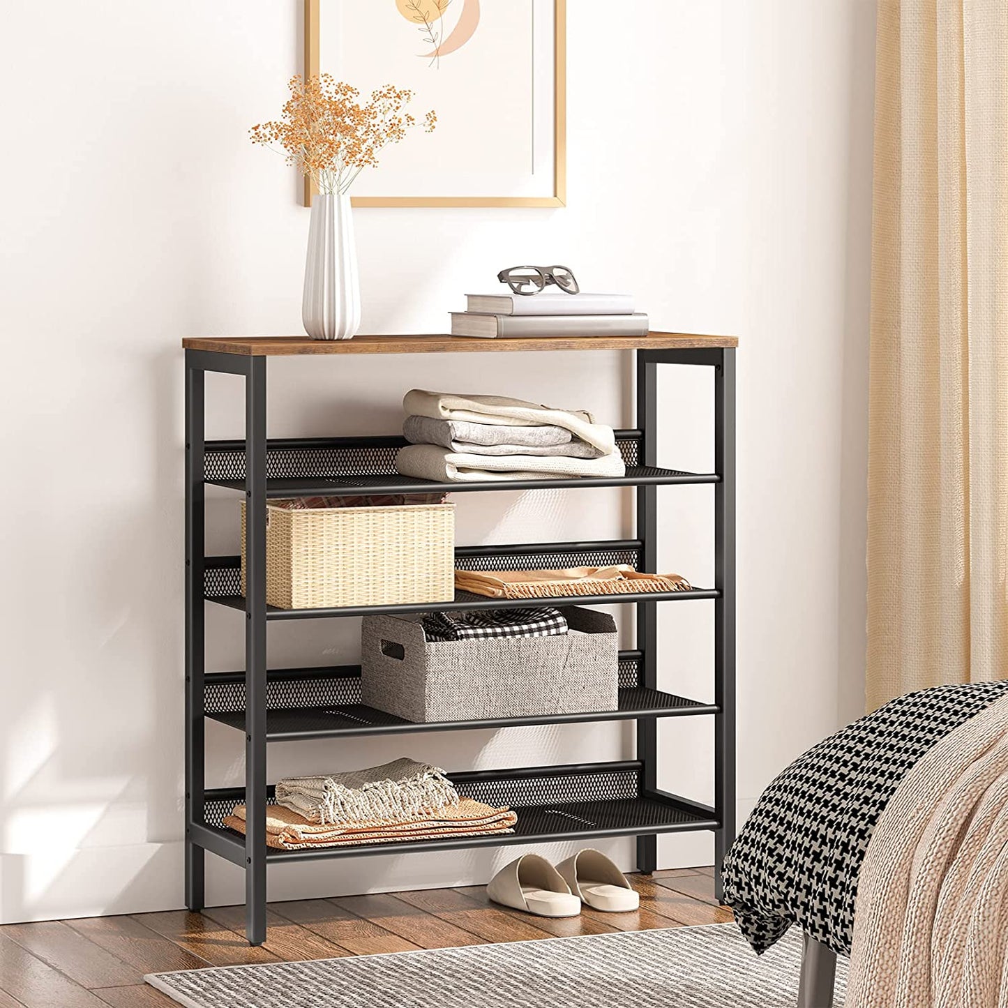 5-Tier Shoe Rack, Industrial Shoe Organizer Storage Bench - Cosy Abode