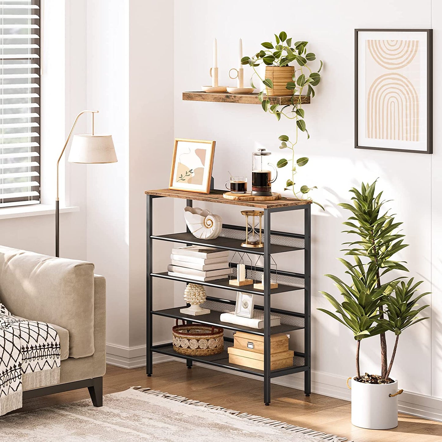 5-Tier Shoe Rack, Industrial Shoe Organizer Storage Bench - Cosy Abode