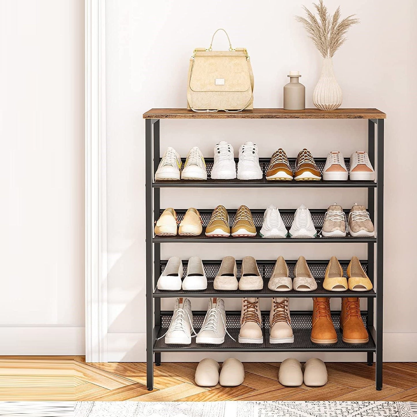 5-Tier Shoe Rack, Industrial Shoe Organizer Storage Bench - Cosy Abode