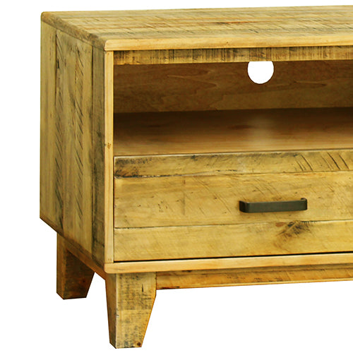 TV Cabinet with 3 Storage Drawers with Shelf in Wooden Entertainment Unit in Light Brown Colour - Cosy Abode