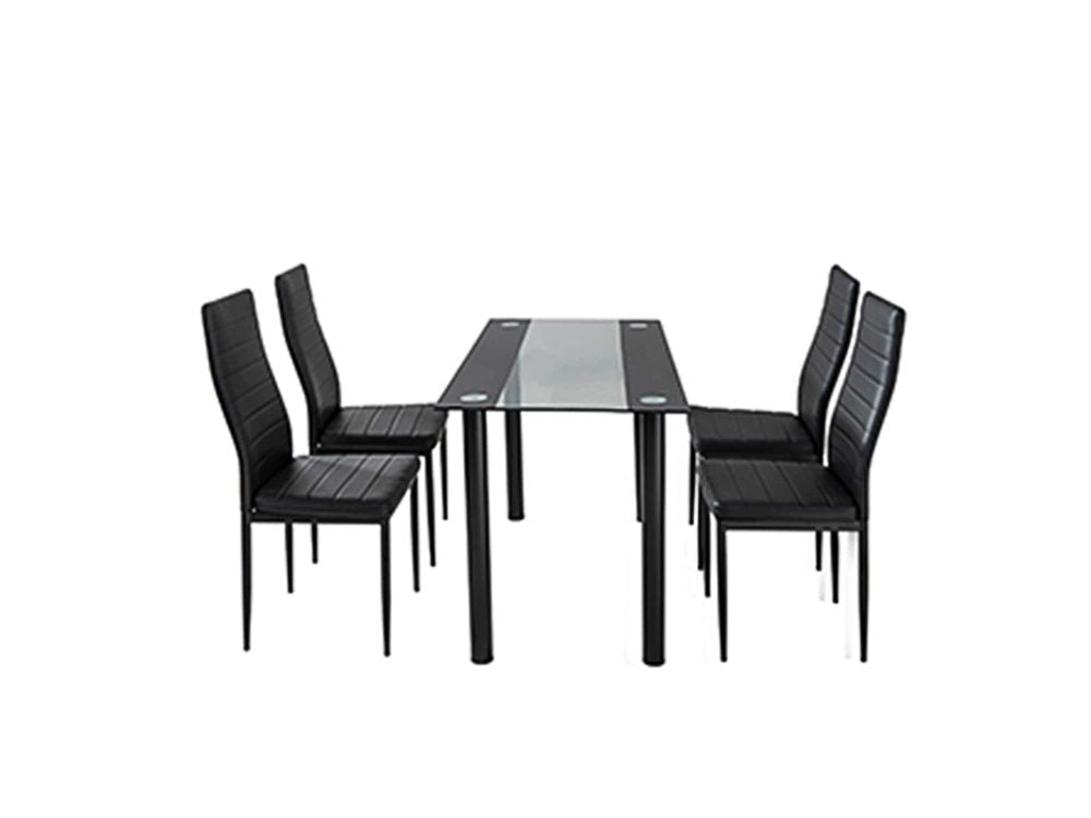 5 Piece Table and Chairs Set with Glass Table and Leather High Back Chairs - Black - Cosy Abode