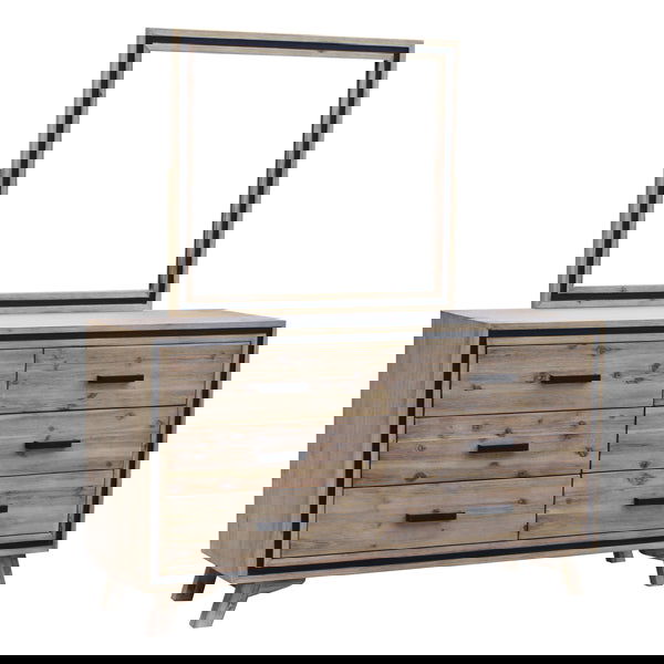 5 Pieces Bedroom Suite King Size Silver Brush in Acacia Wood Construction Bed, Bedside Table, Tallboy & Dresser - Cosy Abode