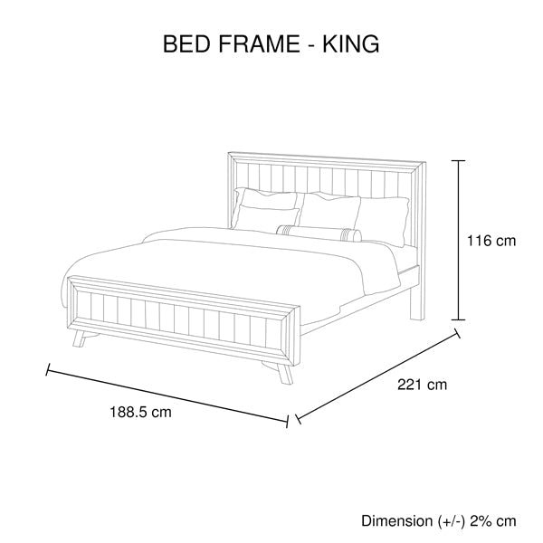 5 Pieces Bedroom Suite King Size Silver Brush in Acacia Wood Construction Bed, Bedside Table, Tallboy & Dresser - Cosy Abode