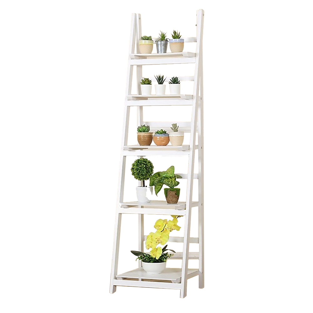 5 Tier Wooden Ladder Shelf Stand Storage Book Shelves Shelving Display Rack - Cosy Abode