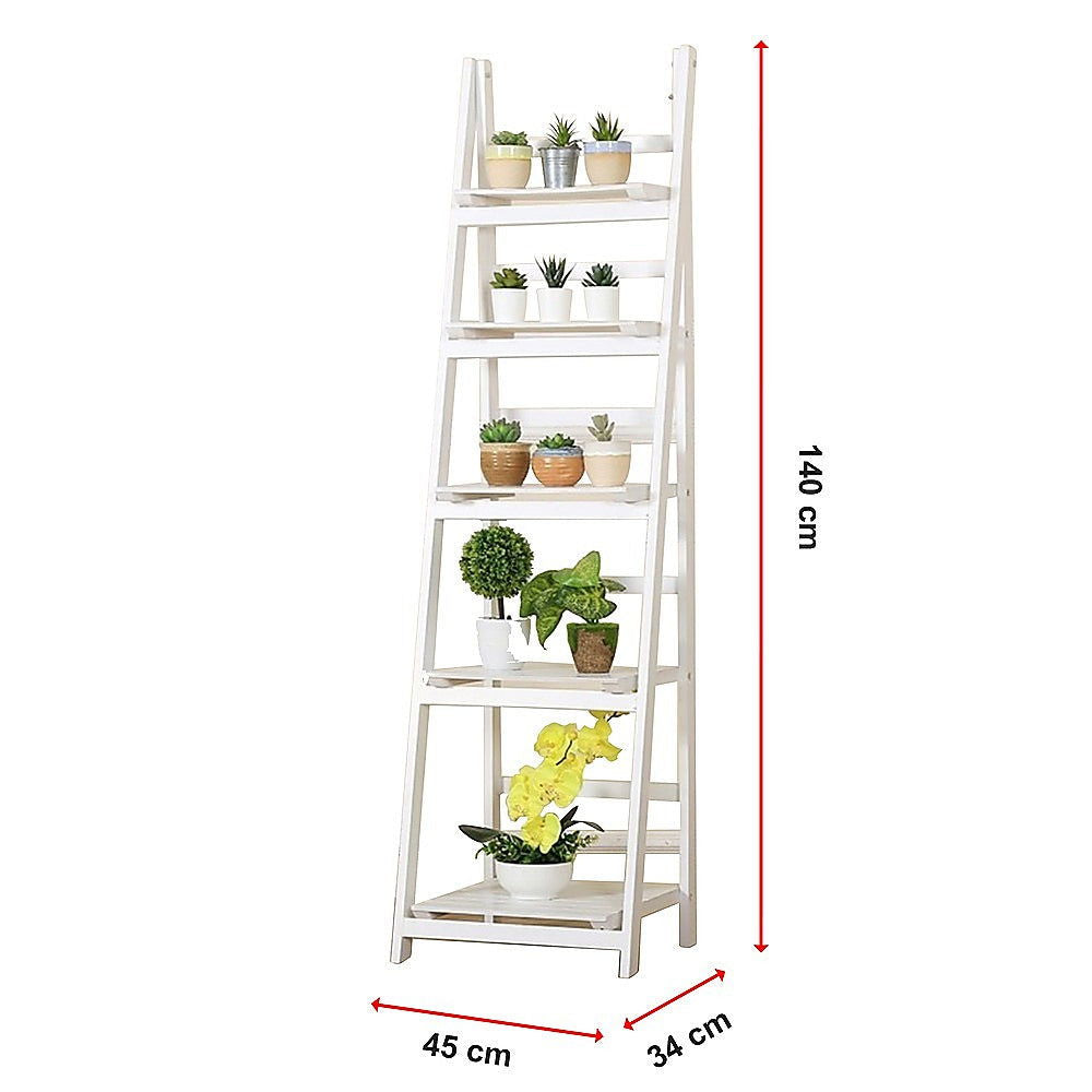 5 Tier Wooden Ladder Shelf Stand Storage Book Shelves Shelving Display Rack - Cosy Abode