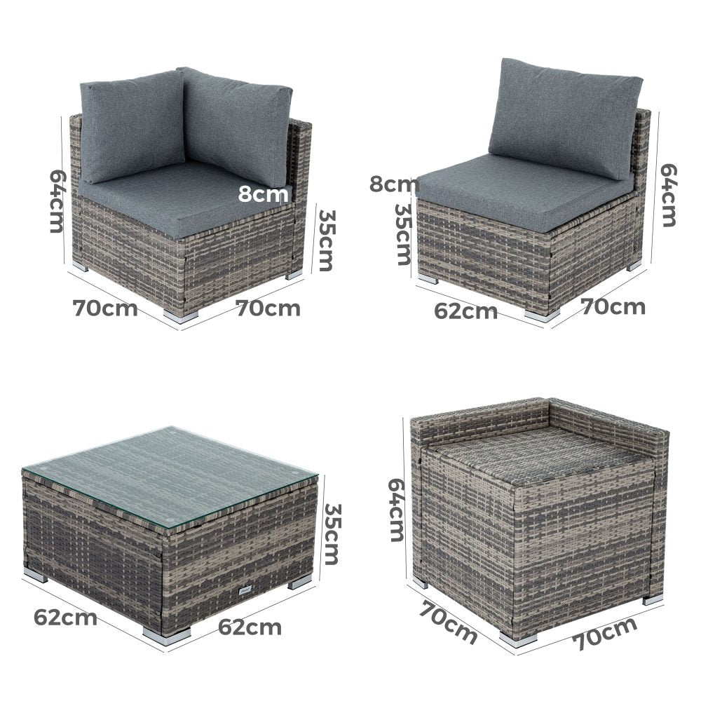 6 Pc Coogee Modular Outdoor Setting - Grey - Cosy Abode