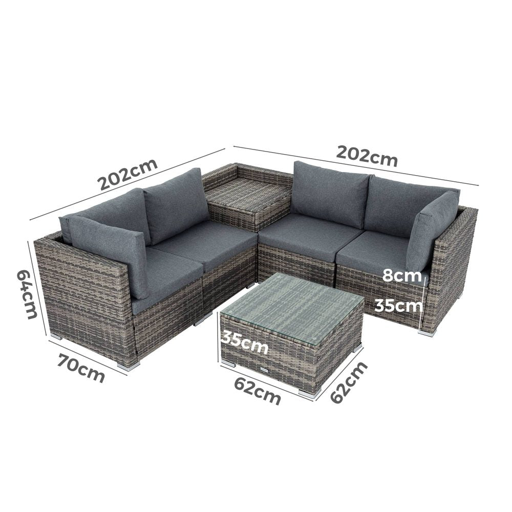 6 Pc Coogee Modular Outdoor Setting - Grey - Cosy Abode