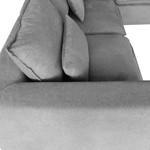 6 Seater Cloud Sectional Sofa in Belfast Fabric Grey Living Room Couch with Ottoman - Cosy Abode