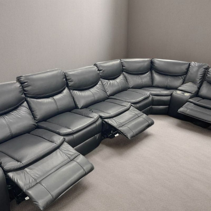 6 Seater Modular Corner Leather Manual Recliner Sofa Black - Cosy Abode
