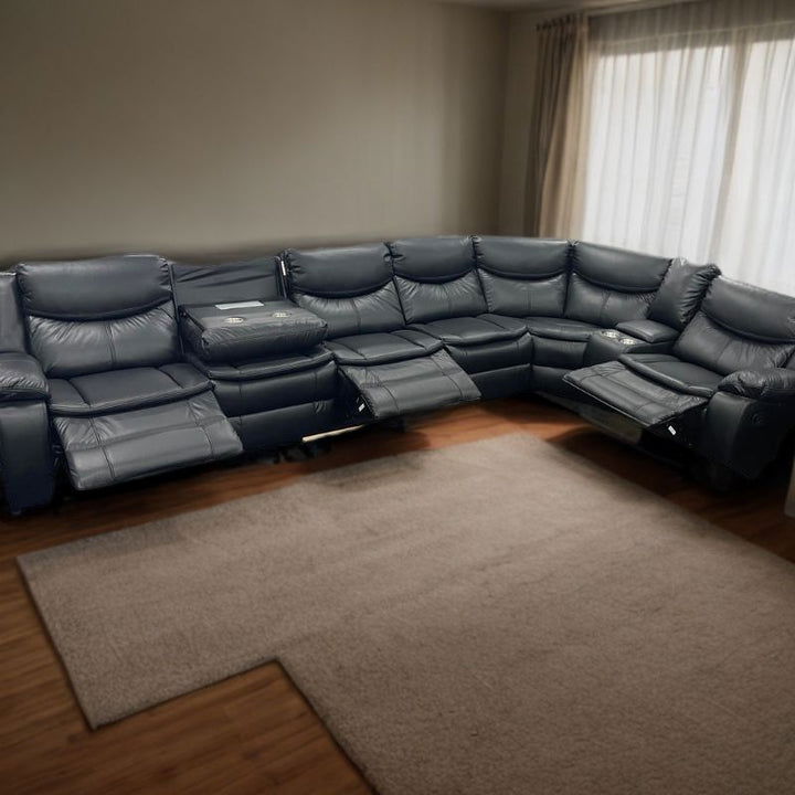 6 Seater Modular Corner Leather Manual Recliner Sofa Black - Cosy Abode