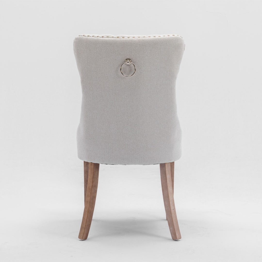 6x AADEN Modern Elegant Button-Tufted Upholstered Fabric with Studs Trim and Wooden legs Dining Side Chair-Beige - Cosy Abode