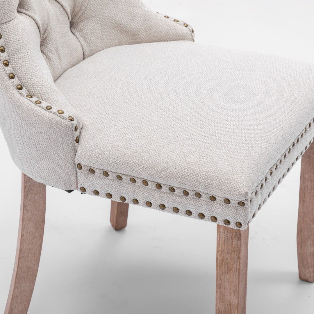 6x AADEN Modern Elegant Button-Tufted Upholstered Fabric with Studs Trim and Wooden legs Dining Side Chair-Beige - Cosy Abode
