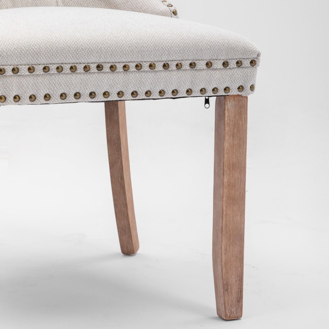 6x AADEN Modern Elegant Button-Tufted Upholstered Fabric with Studs Trim and Wooden legs Dining Side Chair-Beige - Cosy Abode