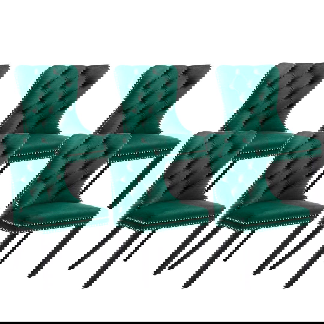 6x Velvet Dining Chairs- Green - Cosy Abode