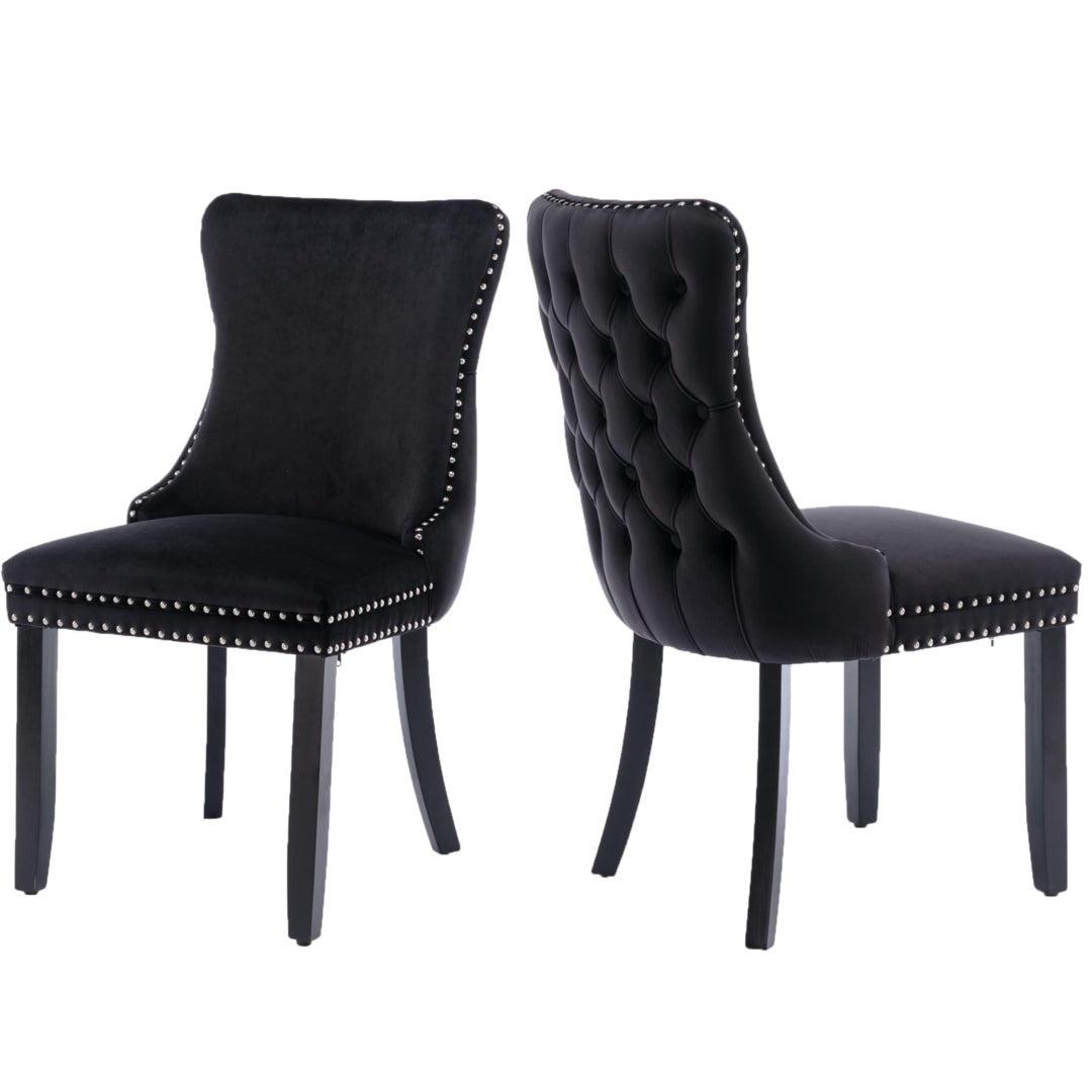 6x Velvet Upholstered Dining Chairs Tufted Wingback Side Chair with Studs Trim Solid Wood Legs for Kitchen - Cosy Abode