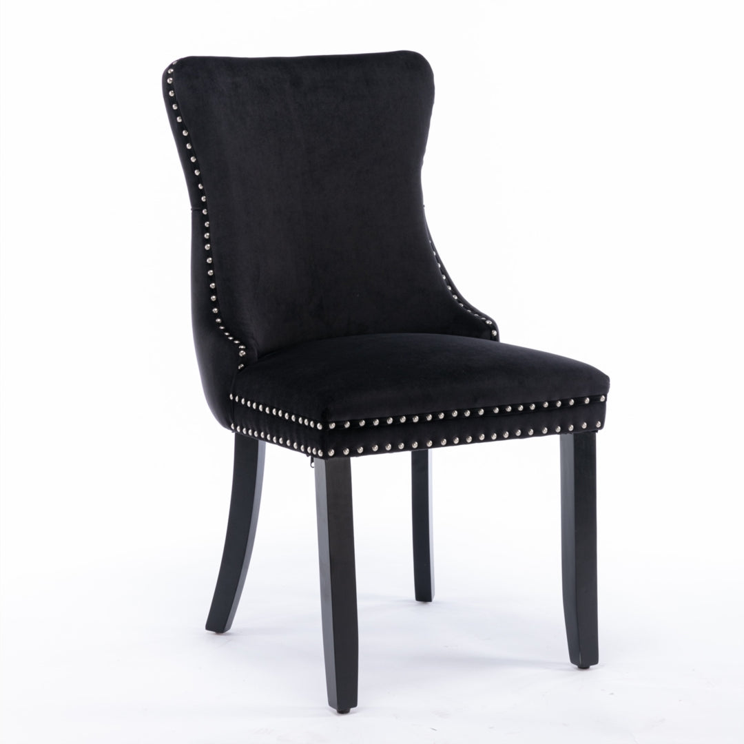 6x Velvet Upholstered Dining Chairs Tufted Wingback Side Chair with Studs Trim Solid Wood Legs for Kitchen - Cosy Abode