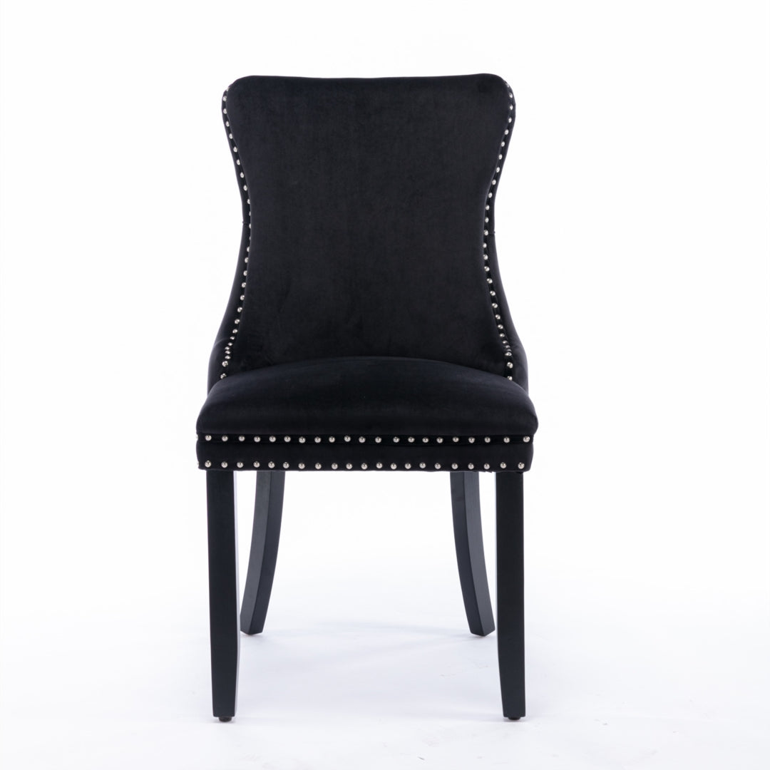 6x Velvet Upholstered Dining Chairs Tufted Wingback Side Chair with Studs Trim Solid Wood Legs for Kitchen - Cosy Abode