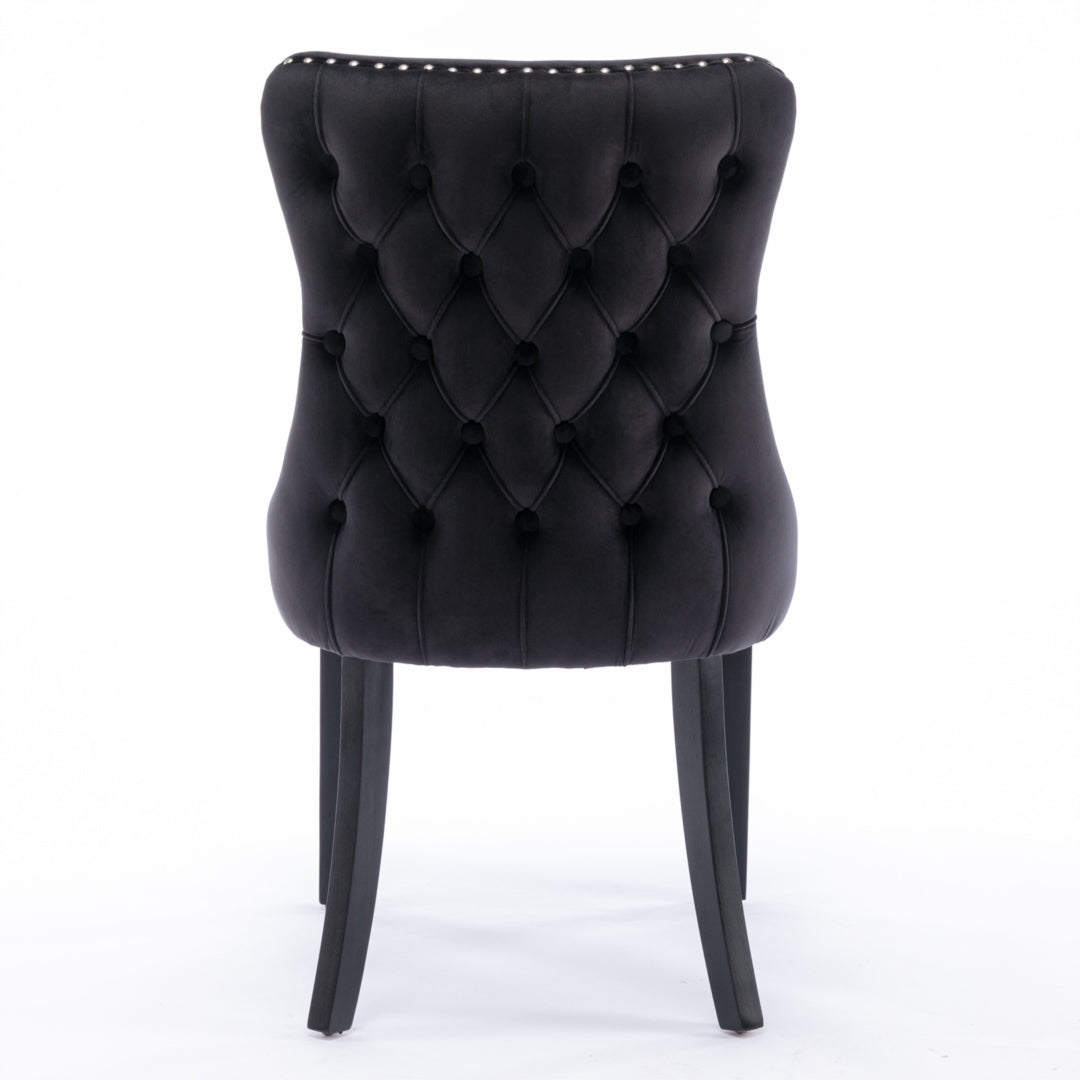 6x Velvet Upholstered Dining Chairs Tufted Wingback Side Chair with Studs Trim Solid Wood Legs for Kitchen - Cosy Abode