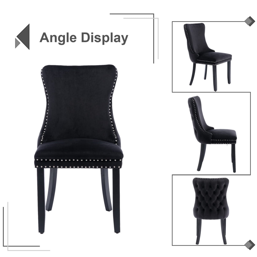 6x Velvet Upholstered Dining Chairs Tufted Wingback Side Chair with Studs Trim Solid Wood Legs for Kitchen - Cosy Abode