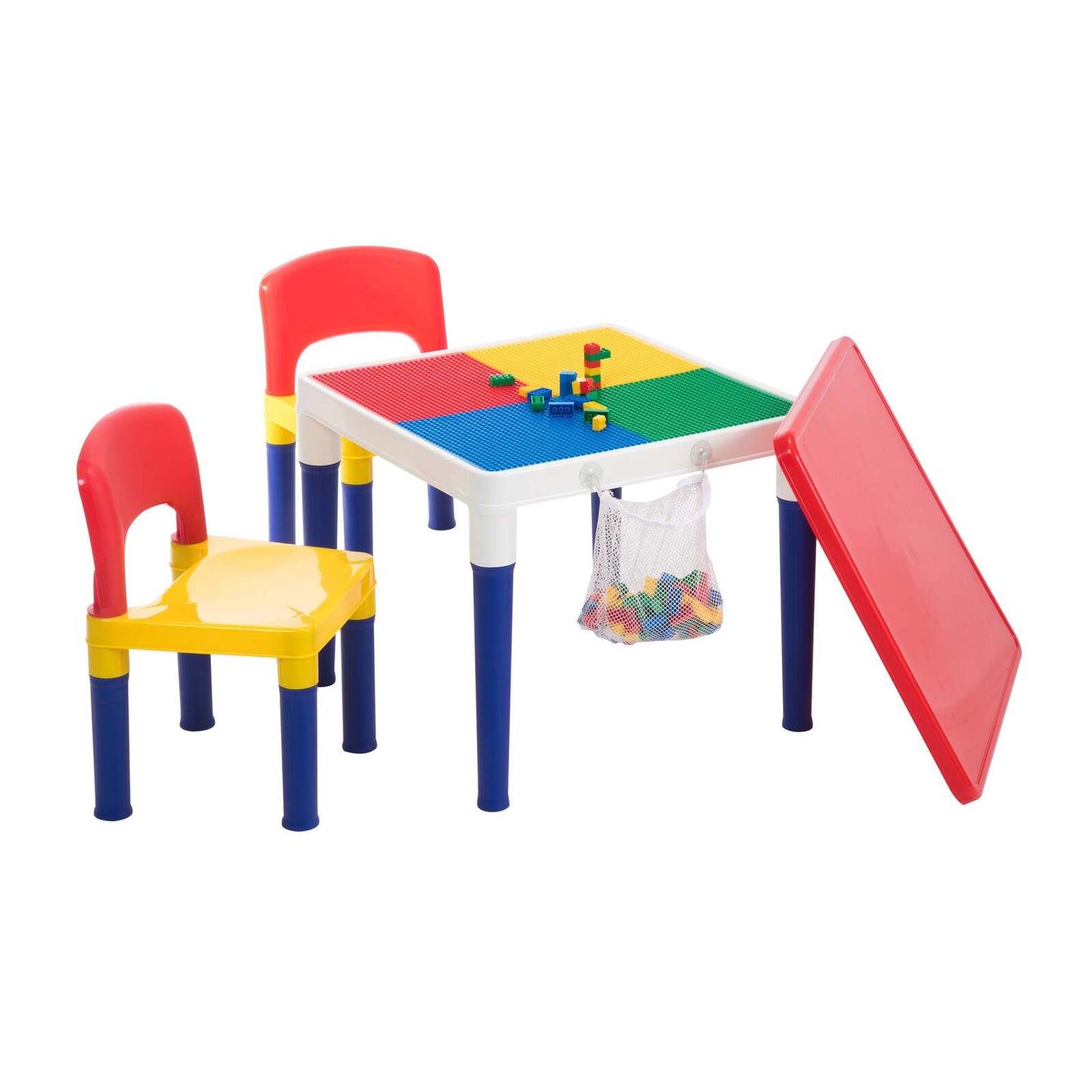 Children's 2-in-1 Building Blocks Table & Chairs Set w/ 100 Blocks - Cosy Abode