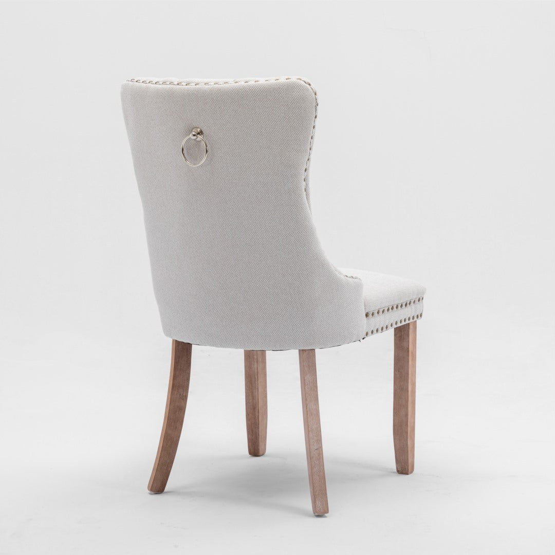 8x AADEN Modern Elegant Button-Tufted Upholstered Fabric with Studs Trim and Wooden legs Dining Side Chair-Beige - Cosy Abode