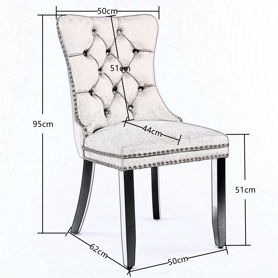 8x Velvet Dining Chairs Upholstered Tufted Kithcen Chair with Solid Wood Legs Stud Trim and Ring-Black - Cosy Abode