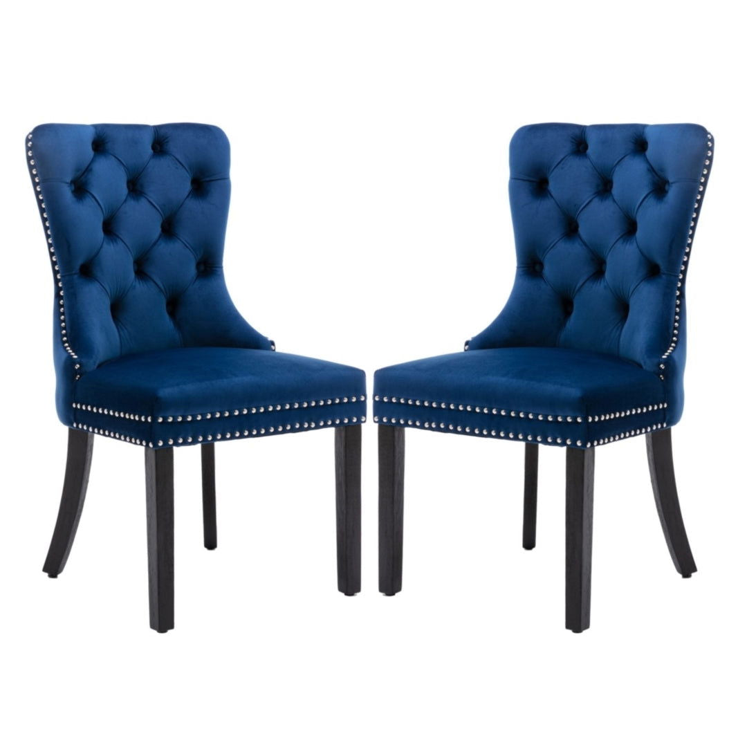 8x Velvet Dining Chairs Upholstered Tufted Kithcen Chair with Solid Wood Legs Stud Trim and Ring-Blue - Cosy Abode