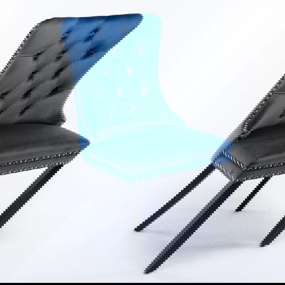 8x Velvet Dining Chairs Upholstered Tufted Kithcen Chair with Solid Wood Legs Stud Trim and Ring-Blue - Cosy Abode