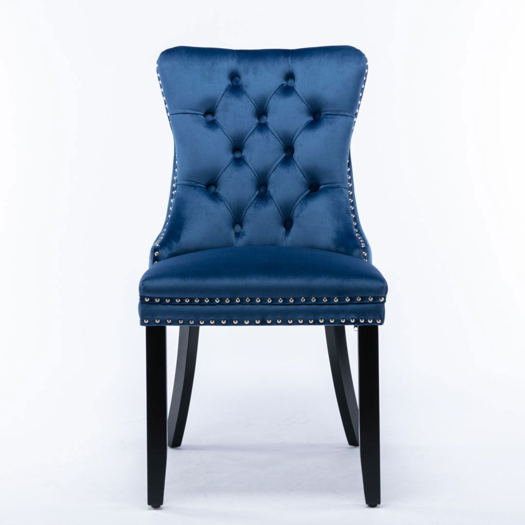 8x Velvet Dining Chairs Upholstered Tufted Kithcen Chair with Solid Wood Legs Stud Trim and Ring-Blue - Cosy Abode