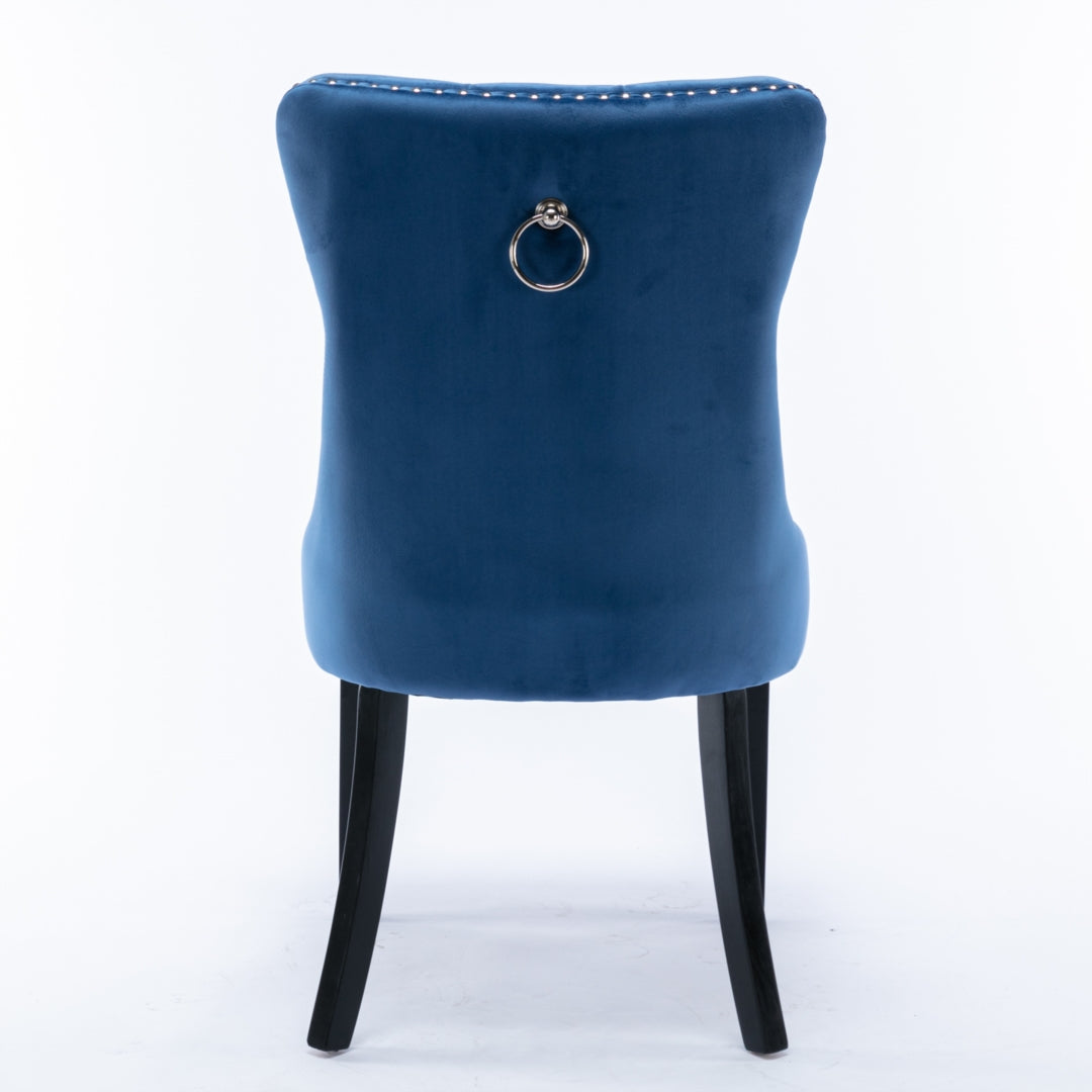 8x Velvet Dining Chairs Upholstered Tufted Kithcen Chair with Solid Wood Legs Stud Trim and Ring-Blue - Cosy Abode