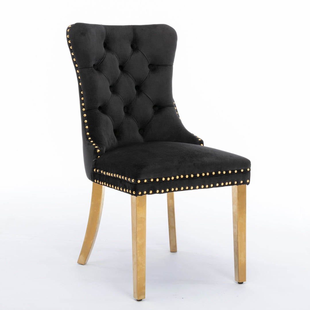 8x Velvet Dining Chairs with Golden Metal Legs-Black - Cosy Abode