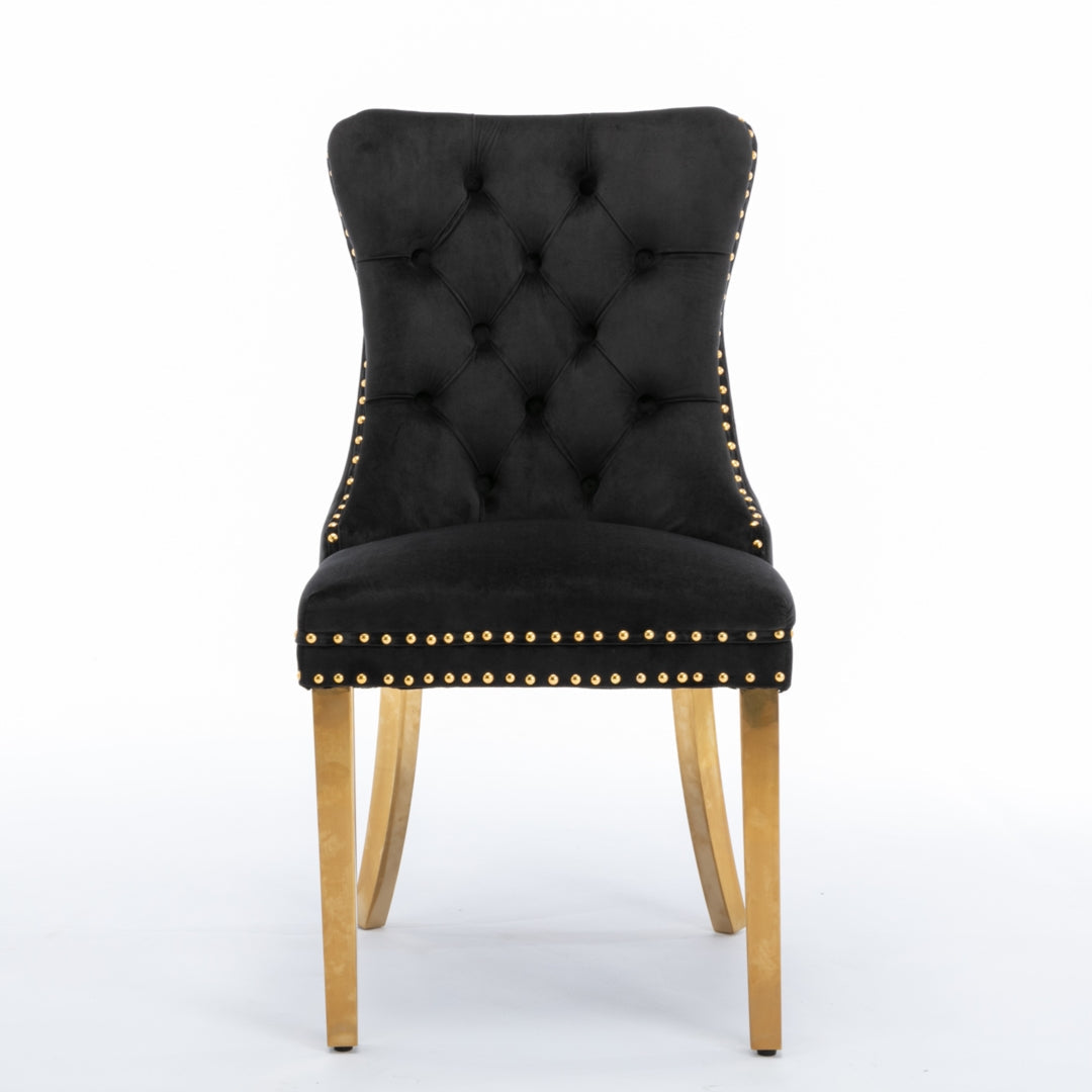 8x Velvet Dining Chairs with Golden Metal Legs-Black - Cosy Abode