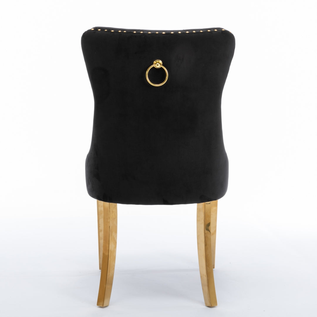 8x Velvet Dining Chairs with Golden Metal Legs-Black - Cosy Abode