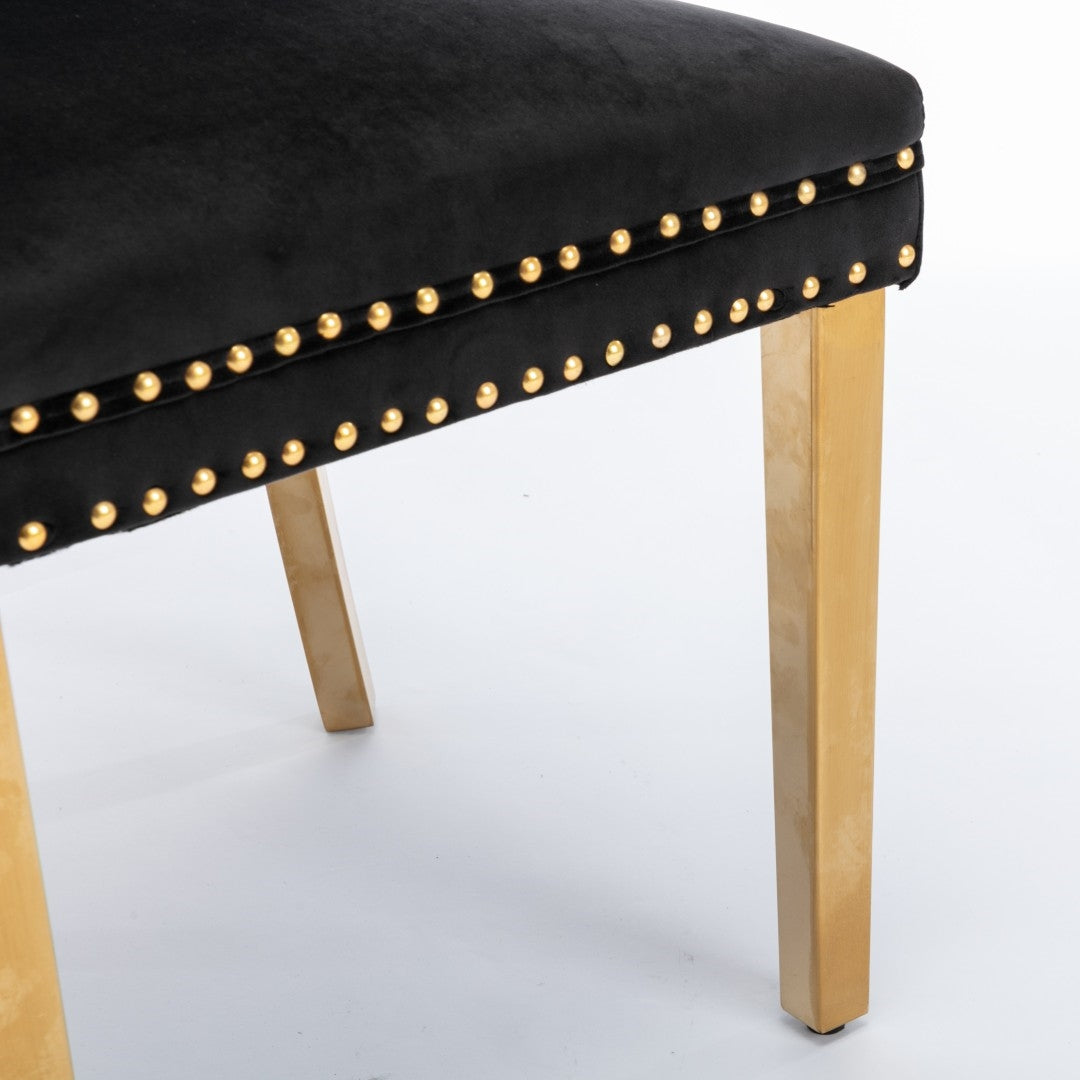 8x Velvet Dining Chairs with Golden Metal Legs-Black - Cosy Abode
