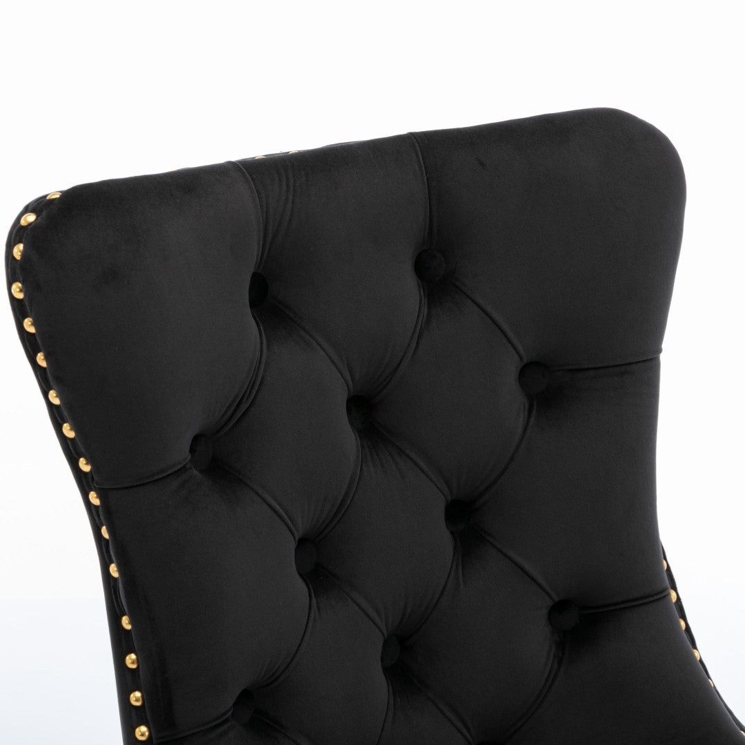 8x Velvet Dining Chairs with Golden Metal Legs-Black - Cosy Abode