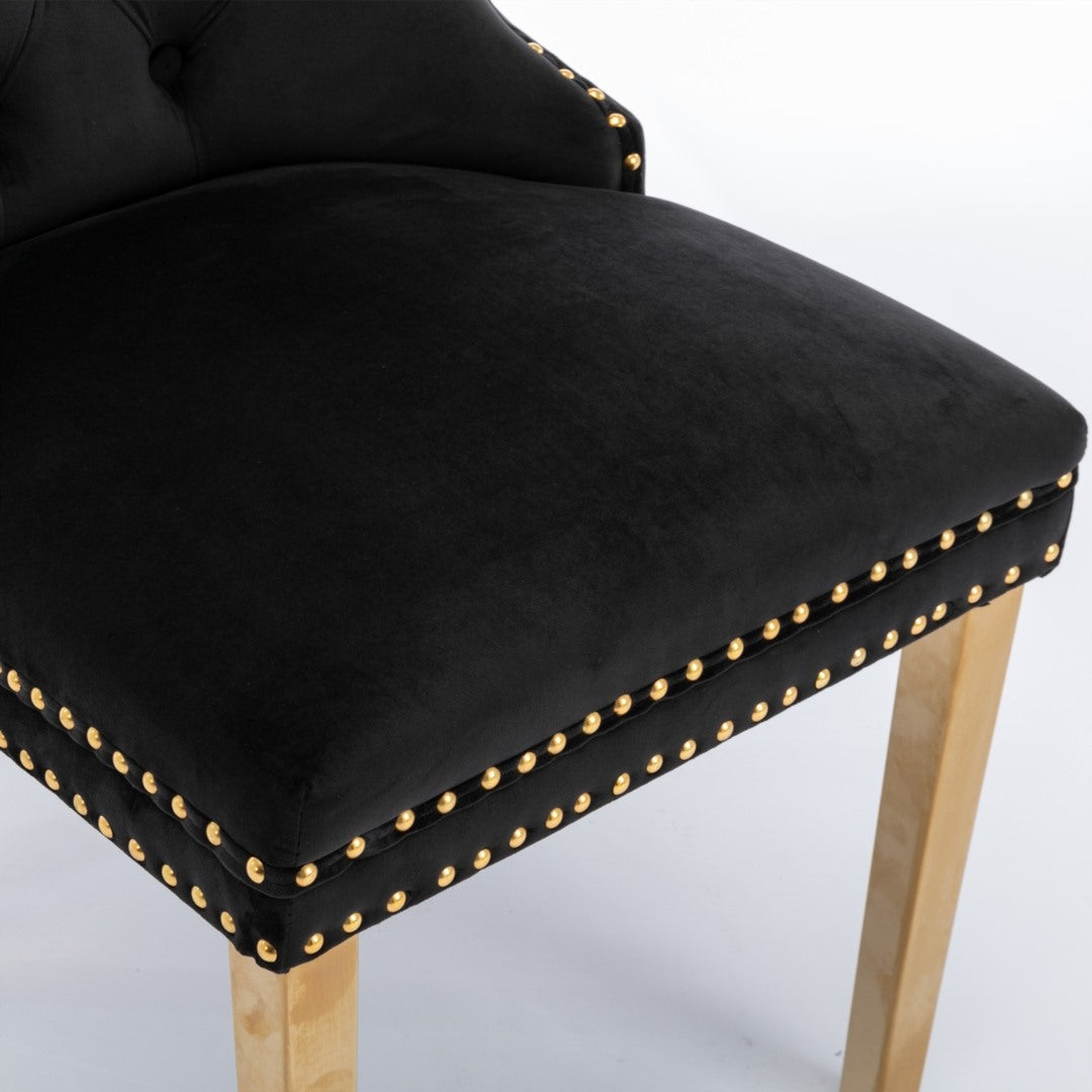 8x Velvet Dining Chairs with Golden Metal Legs-Black - Cosy Abode