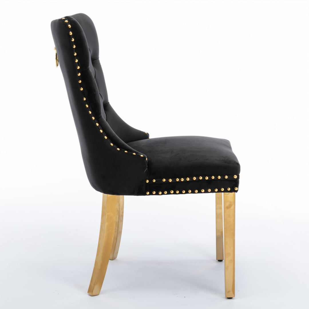 8x Velvet Dining Chairs with Golden Metal Legs-Black - Cosy Abode