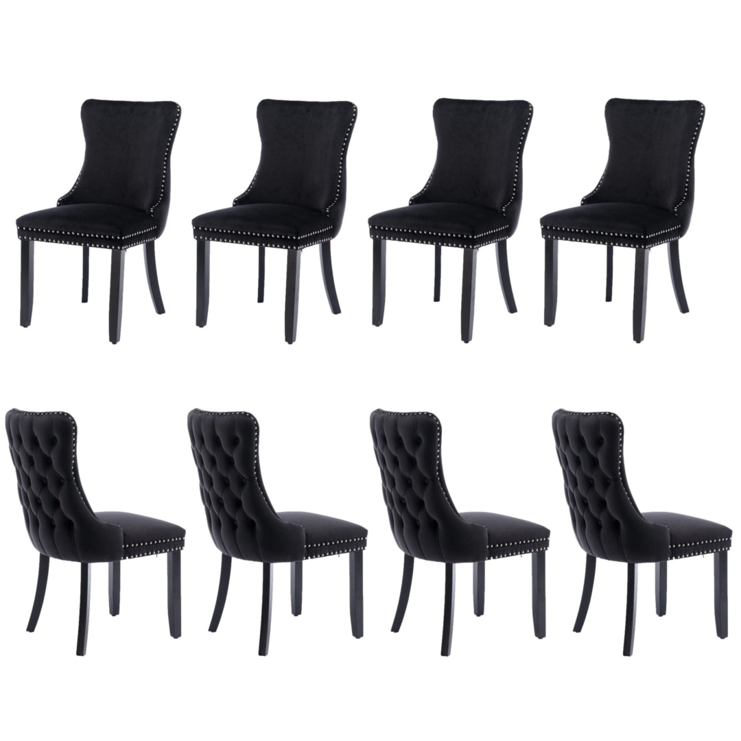 8x Velvet Upholstered Dining Chairs Tufted Wingback Side Chair with Studs Trim Solid Wood Legs for Kitchen - Cosy Abode