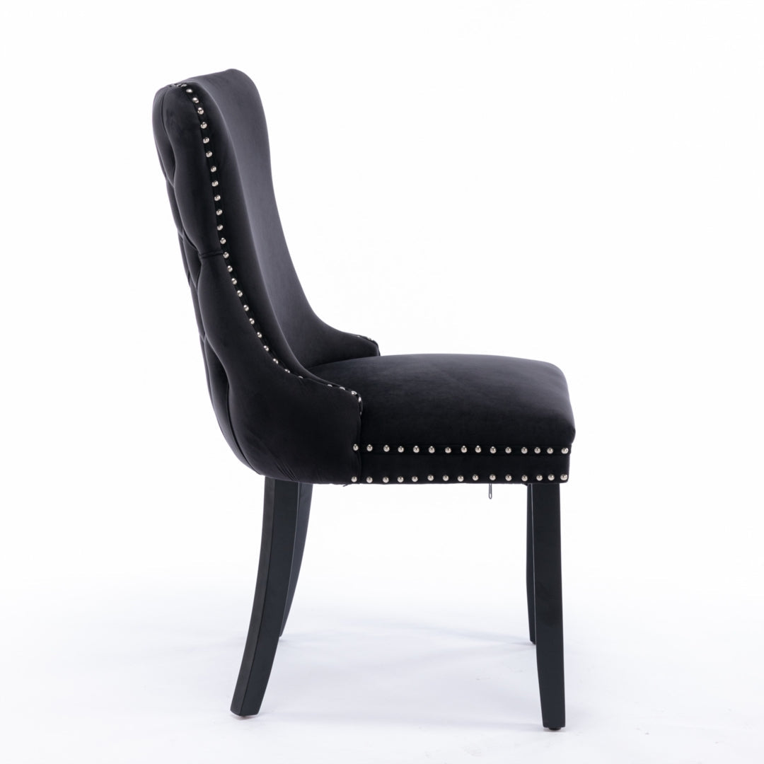 8x Velvet Upholstered Dining Chairs Tufted Wingback Side Chair with Studs Trim Solid Wood Legs for Kitchen - Cosy Abode