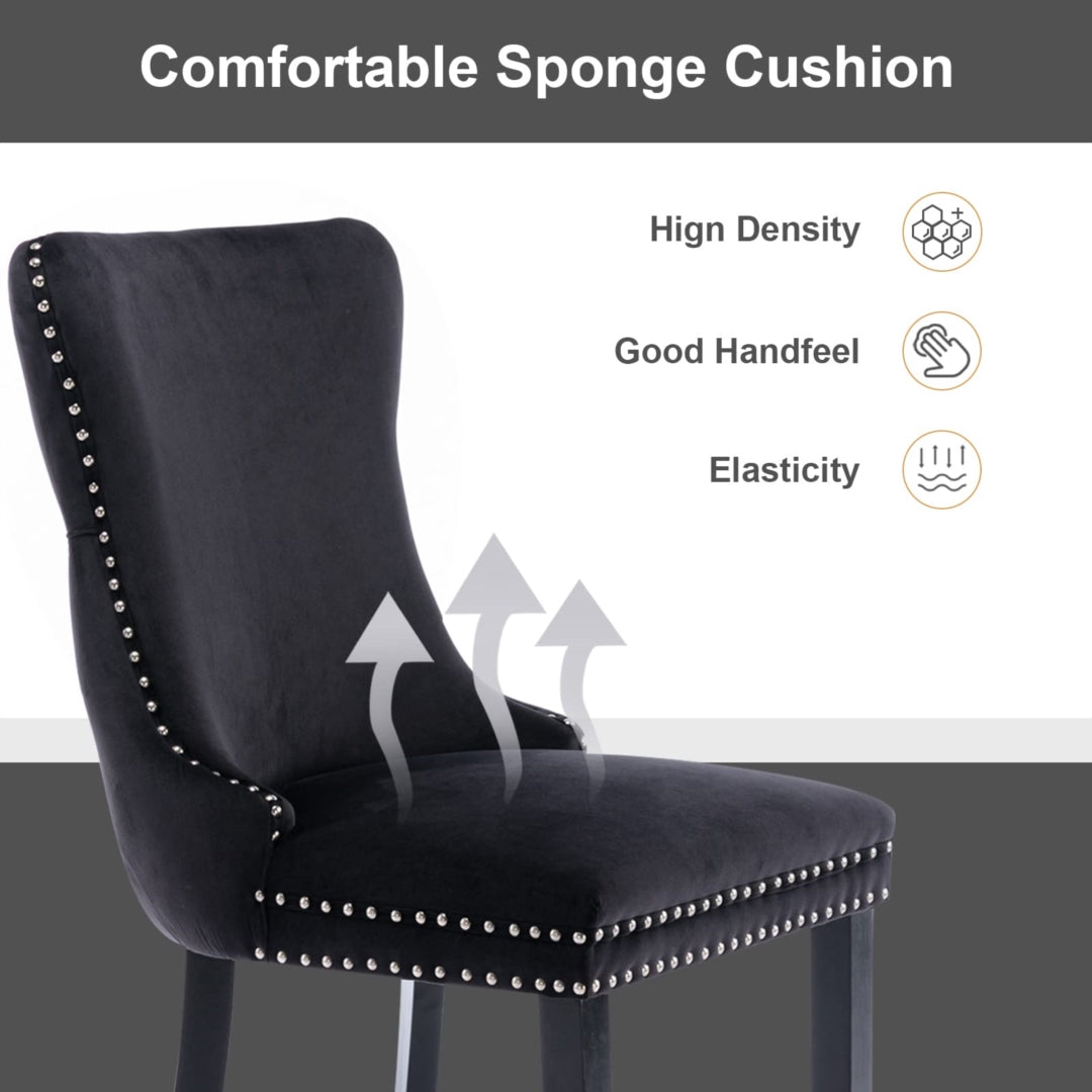 8x Velvet Upholstered Dining Chairs Tufted Wingback Side Chair with Studs Trim Solid Wood Legs for Kitchen - Cosy Abode