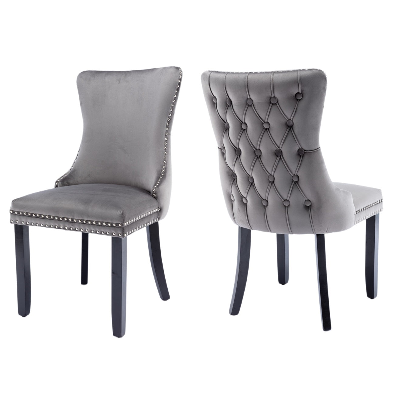 8x Velvet Upholstered Dining Chairs Tufted Wingback Side Chair with Studs Trim Solid Wood Legs for Kitchen - Cosy Abode