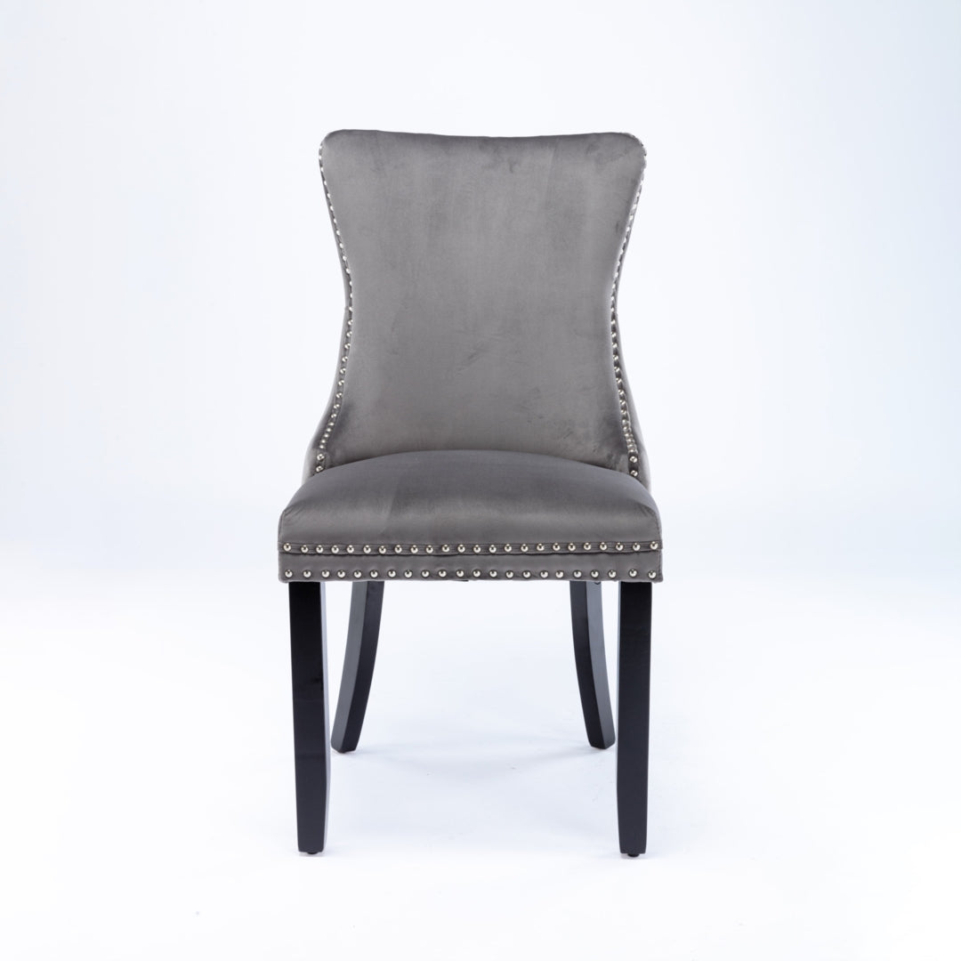 8x Velvet Upholstered Dining Chairs Tufted Wingback Side Chair with Studs Trim Solid Wood Legs for Kitchen - Cosy Abode