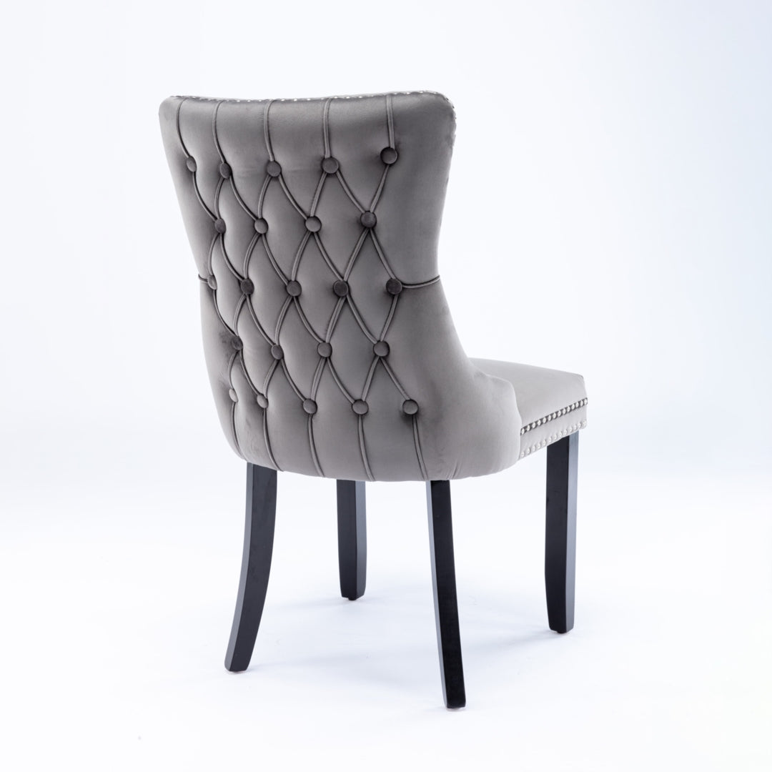 8x Velvet Upholstered Dining Chairs Tufted Wingback Side Chair with Studs Trim Solid Wood Legs for Kitchen - Cosy Abode